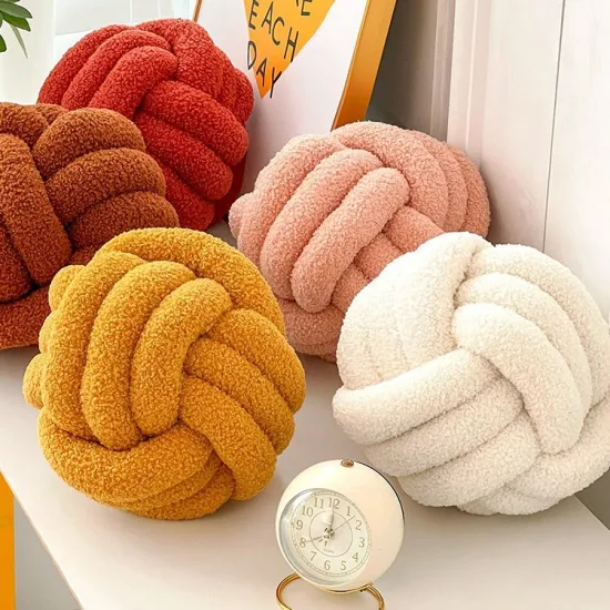 Wholesale Teddy Velvet Pillow Bed Cushion Car Pillow Sofa Living Room Cute Spherical Bay Window Knotted Throw Pillow